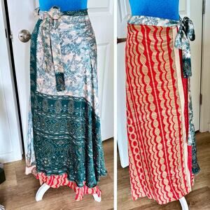 NWT Darn Good Yarn Silk Reversible Maxi Upcycled Wrap Skirt